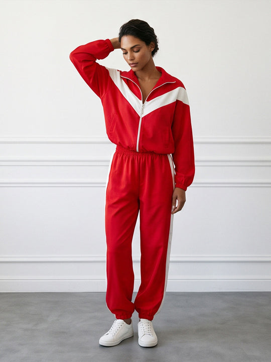 Damen Retro-Trainingsanzug mit Reißverschlussjacke und elastischer Bundhose Shop Nory