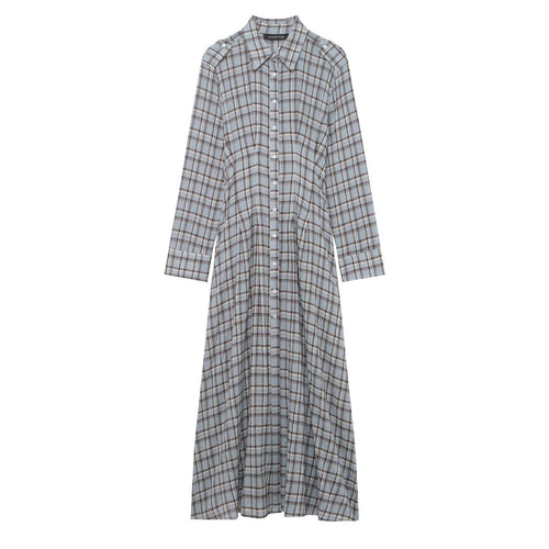 Damen Langes kariertes Hemdkleid mit durchgehender Knopfleiste und A‑Linien‑Silhouette Shop Nory