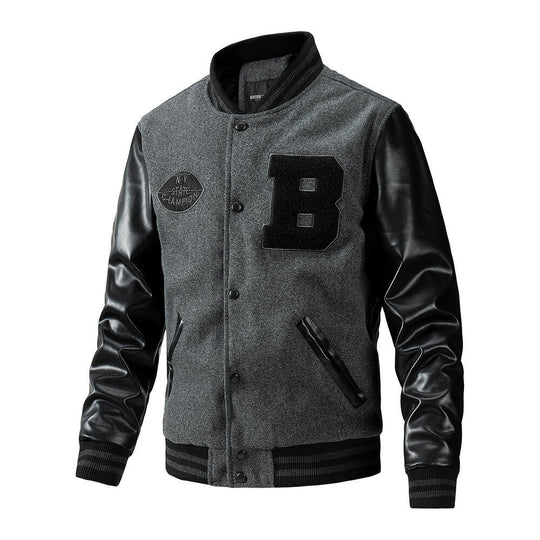 Herren stylische Collegejacke mit Lederärmeln Shop Nory