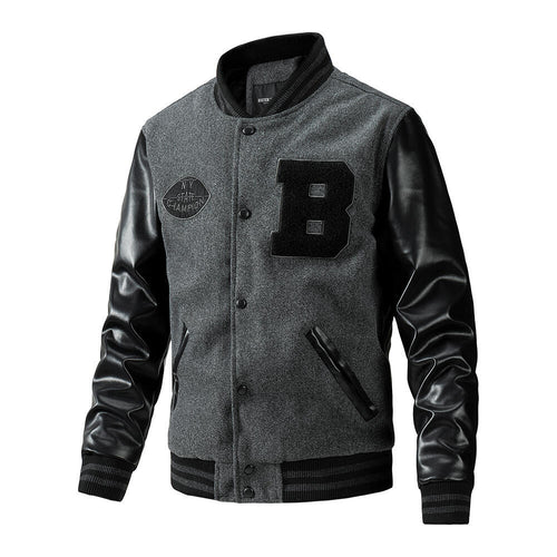 Herren stylische Collegejacke mit Lederärmeln Shop Nory