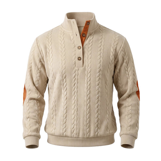 Herren Feinstrick-Troyer mit Zopfmuster, Lederdetails und Ellbogen-Patches Shop Nory