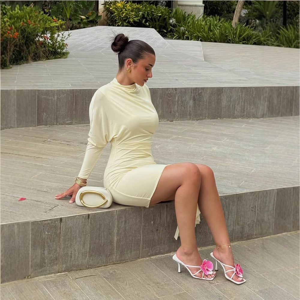 Damen Tailliertes Minikleid mit hohem Stehkragen & seitlicher Drapierung Shop Nory