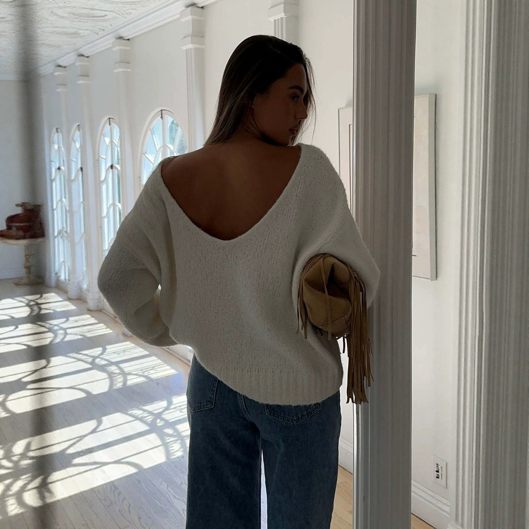 Damen Oversize Bouclé-Pullover mit weitem Boot-Ausschnitt und gerippten Bündchen Shop Nory