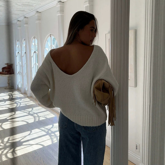 Damen Oversize Bouclé-Pullover mit weitem Boot-Ausschnitt und gerippten Bündchen Shop Nory