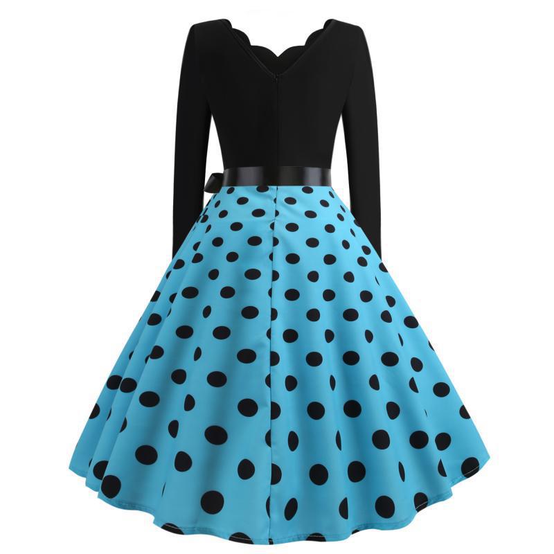 Damen Retro-Swingkleid mit welligem Ausschnitt, taillierter Satin-Schärpe und Tellerrock Shop Nory