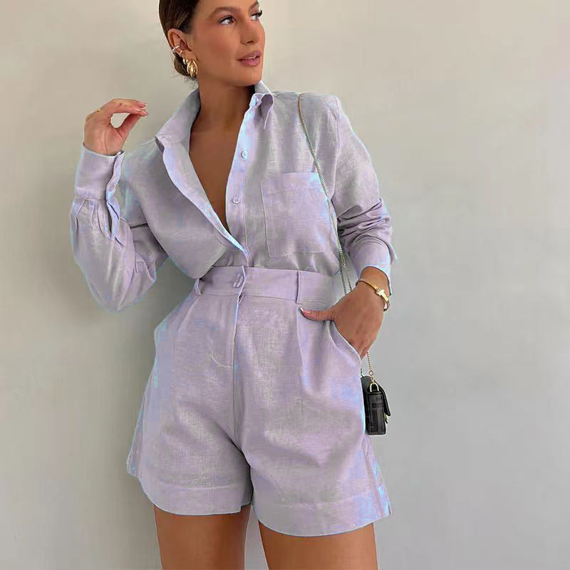 Damen Kurz-Overall mit eleganter Hemdblusen-Optik Shopnory