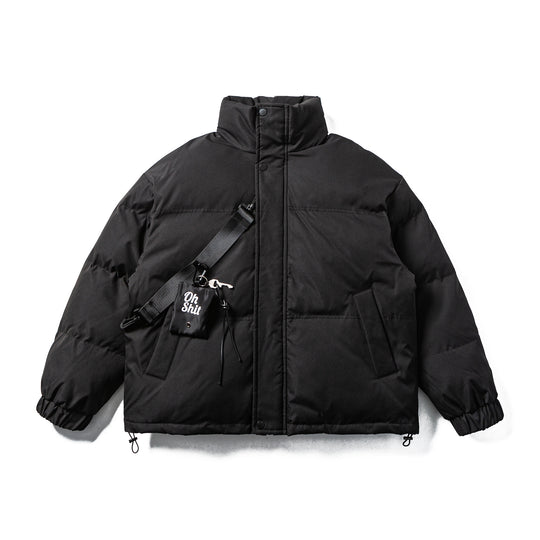 Unisex Boxy-wattierte Pufferjacke mit hohem Stehkragen, verstellbarem Saum und Utility-Gurt Shop Nory