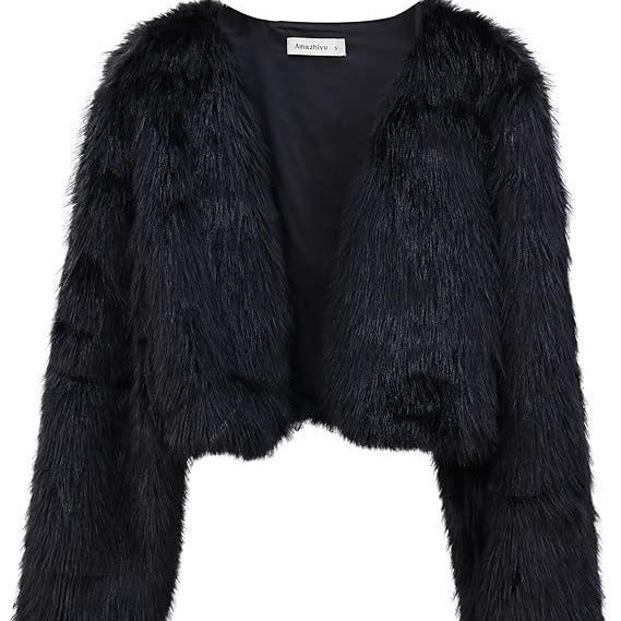 Damen Kurze glamouröse Kunstfelljacke mit lockeren Ärmeln