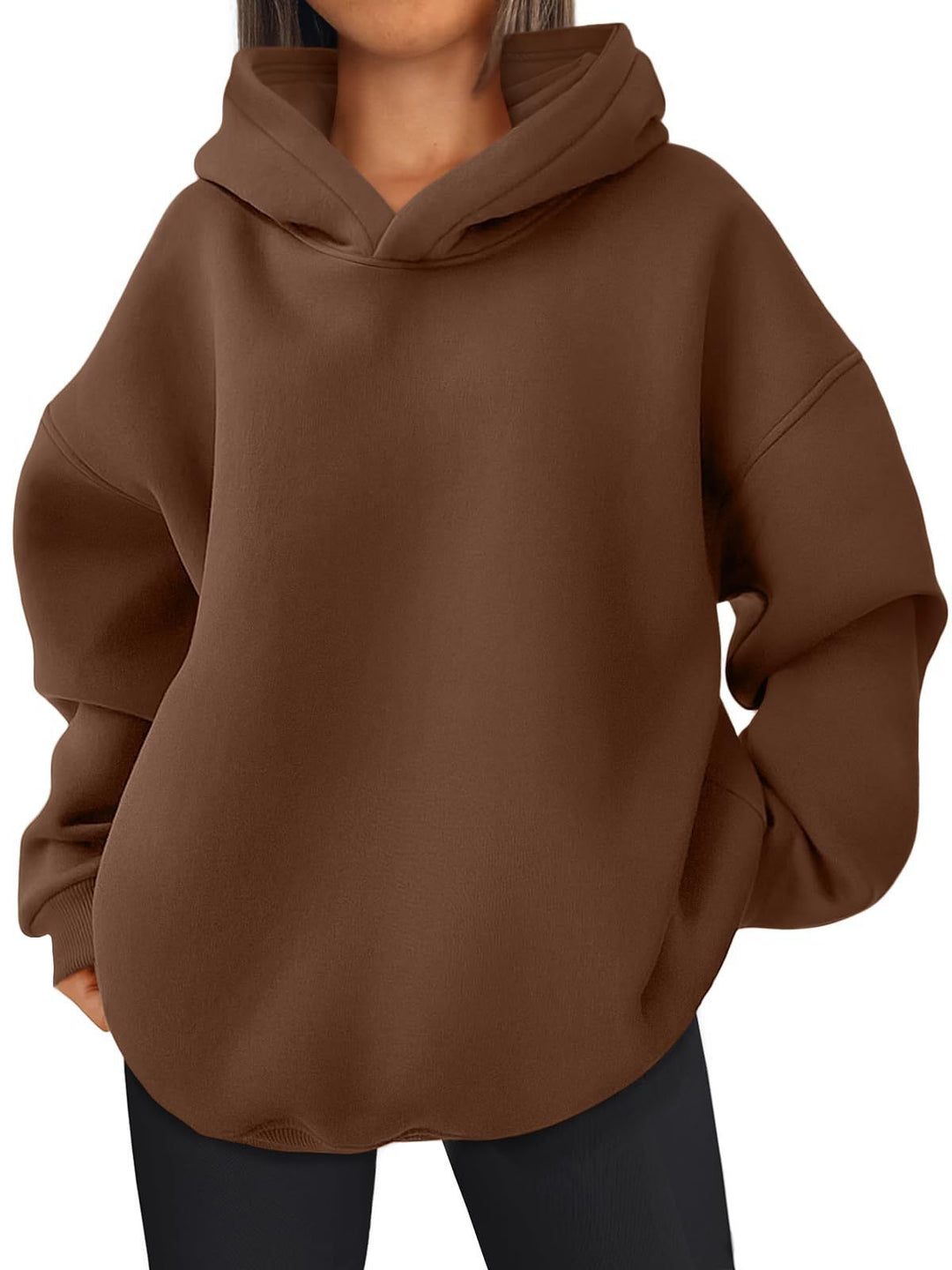 Damen nan kastiger Kapuzenpullover mit doppellagiger Kapuze, überschnittener Schulter und längerem Rückenteil Shop Nory
