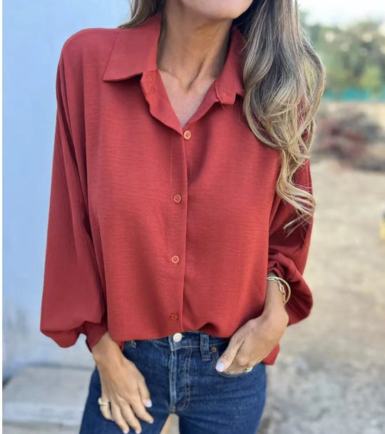 Damen Locker geschnittene Viskose-Hemdbluse mit Oversize-Schnitt und Ballonärmeln Shop Nory