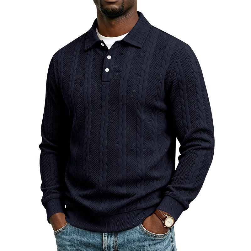 Herren Gestrickter Polokragenpullover mit Zopfmuster und feiner Knopfleiste Shop Nory