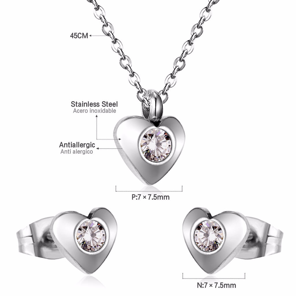 Damen Schmuckset mit Herzanhänger und Ohrringen aus hochwertigem Edelstahl Shop Nory