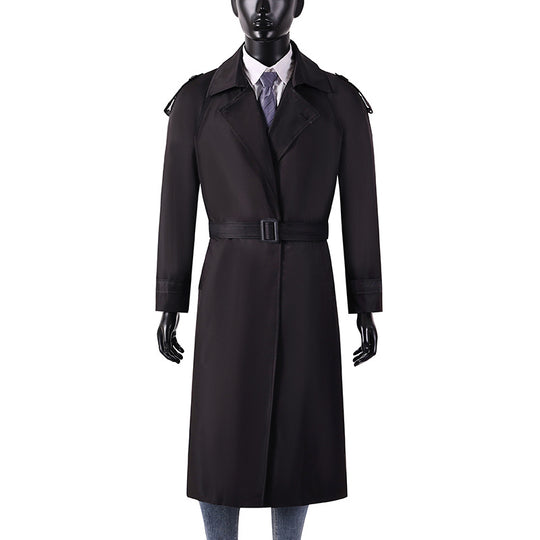 Herren eleganter knie- bis wadenlanger Trenchcoat mit verdeckter Knopfleiste und Schulterklappen Shop Nory