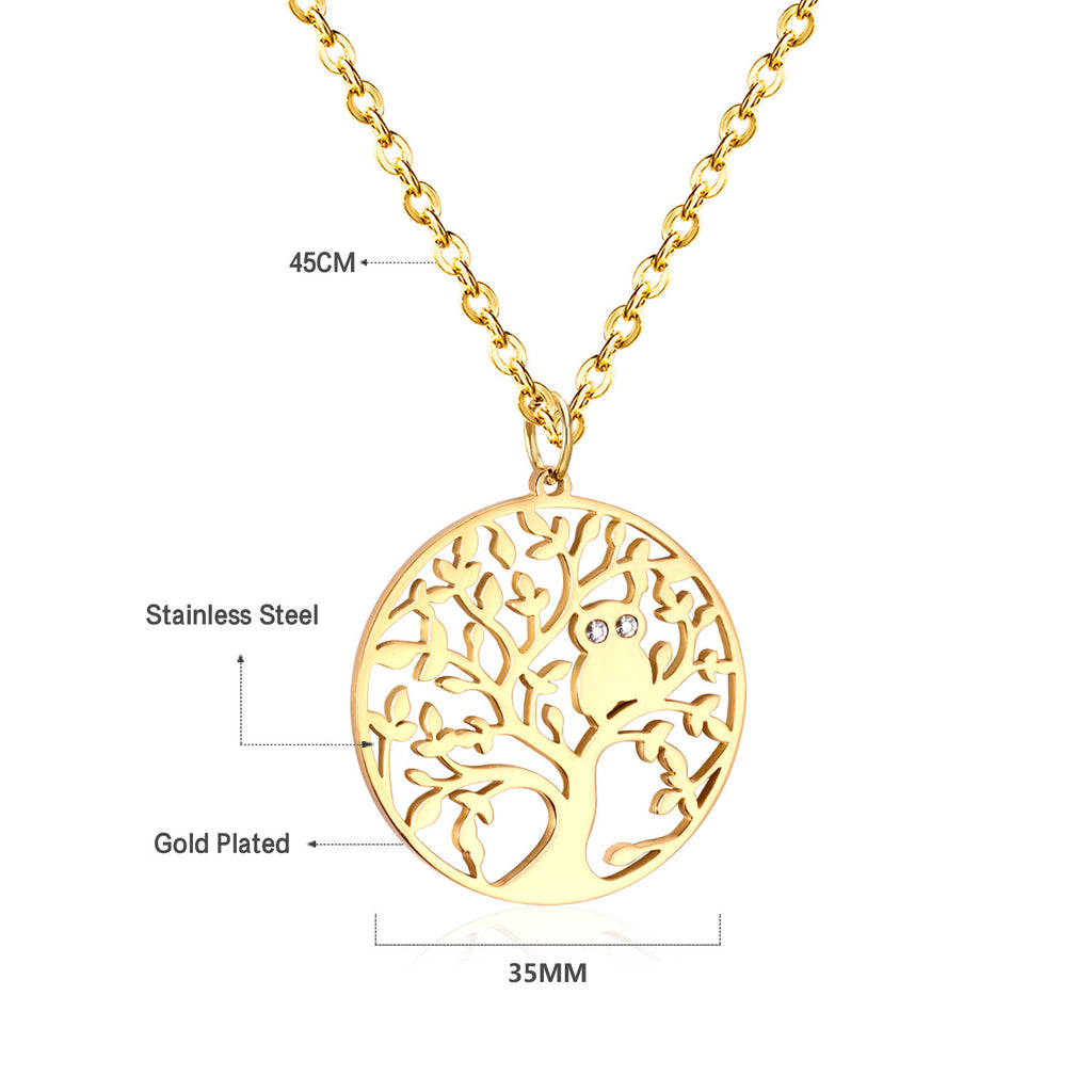 Damen Halskette mit kunstvollem Baum-Motiv aus hochwertigem Edelstahl und Goldbeschichtung Shop Nory