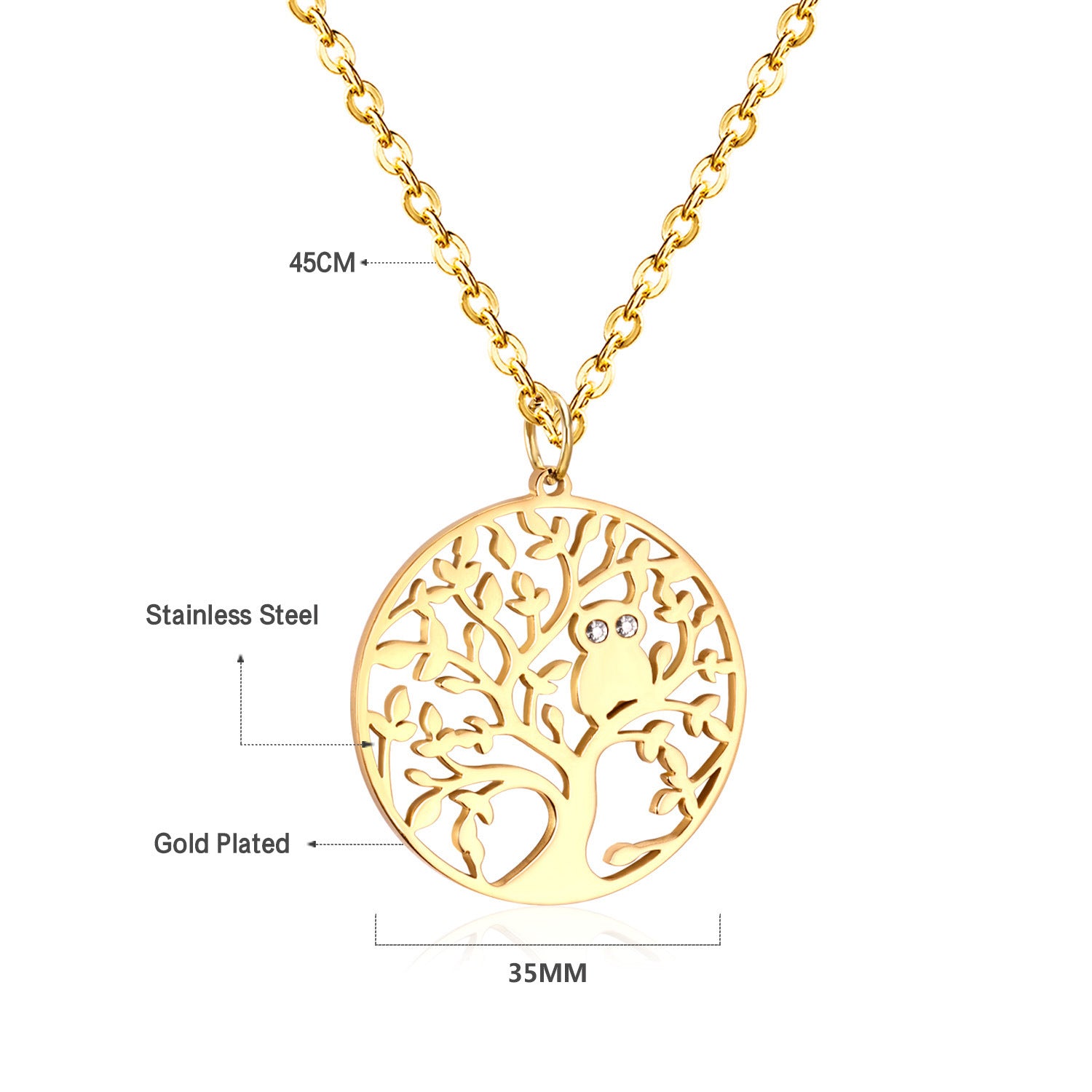 Damen Halskette mit kunstvollem Baum-Motiv aus hochwertigem Edelstahl und Goldbeschichtung Shop Nory