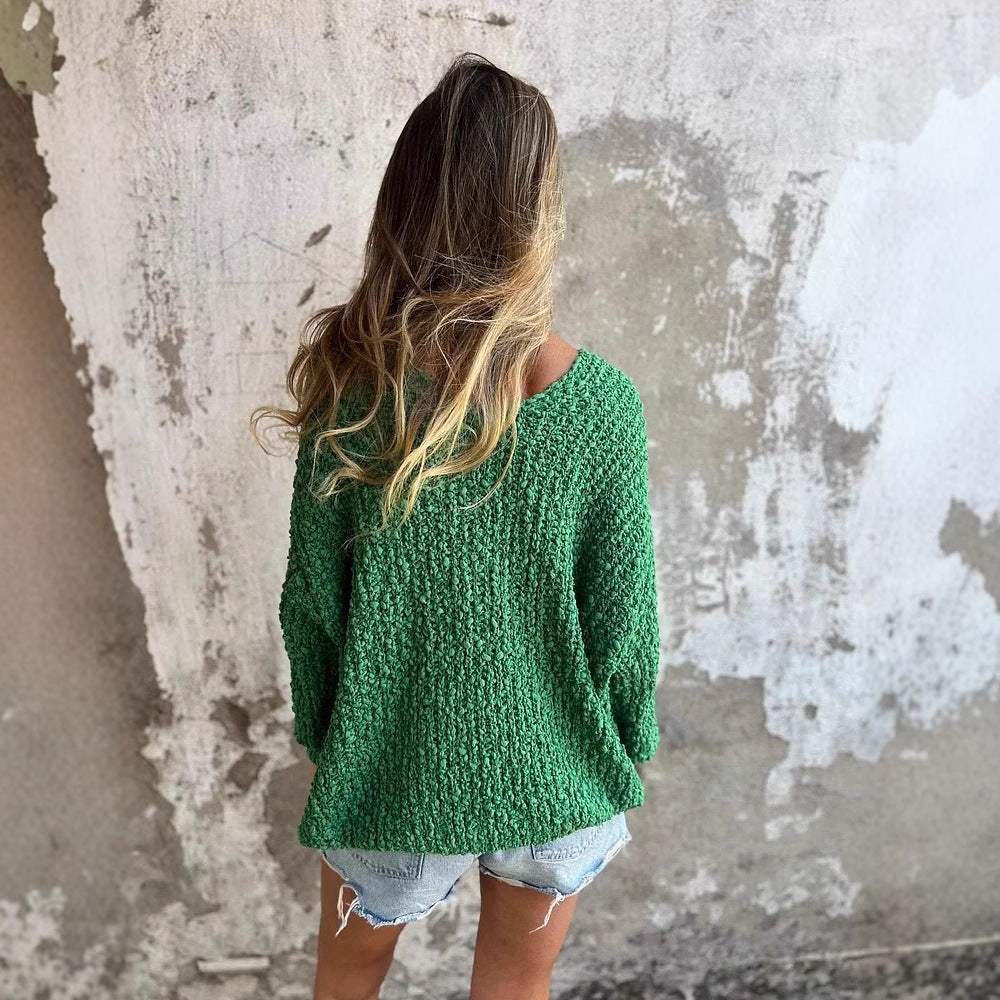 Damen Strickpullover mit V-Ausschnitt und lässigem Schnitt