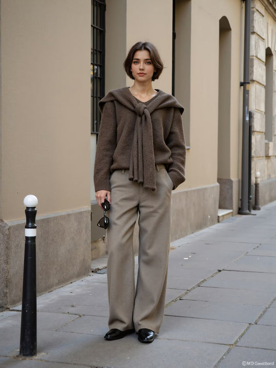 Damen Oversize Strickpullover mit integriertem Schal und weitem Schulterkragen Shop Nory