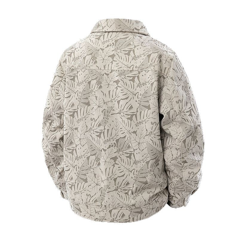 Herren Cord-Truckerjacke mit Jacquard-Blattmuster und Druckknopfleiste Shop Nory