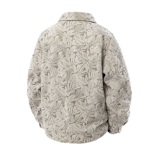 Herren Cord-Truckerjacke mit Jacquard-Blattmuster und Druckknopfleiste Shop Nory