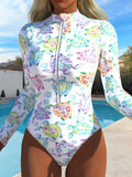 Damen Langarm-Schwimmanzug mit hohem Kragen Shopnory