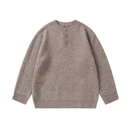 Unisex Strickpullover mit Henley-Knopfleiste und Zopfmuster Shop Nory