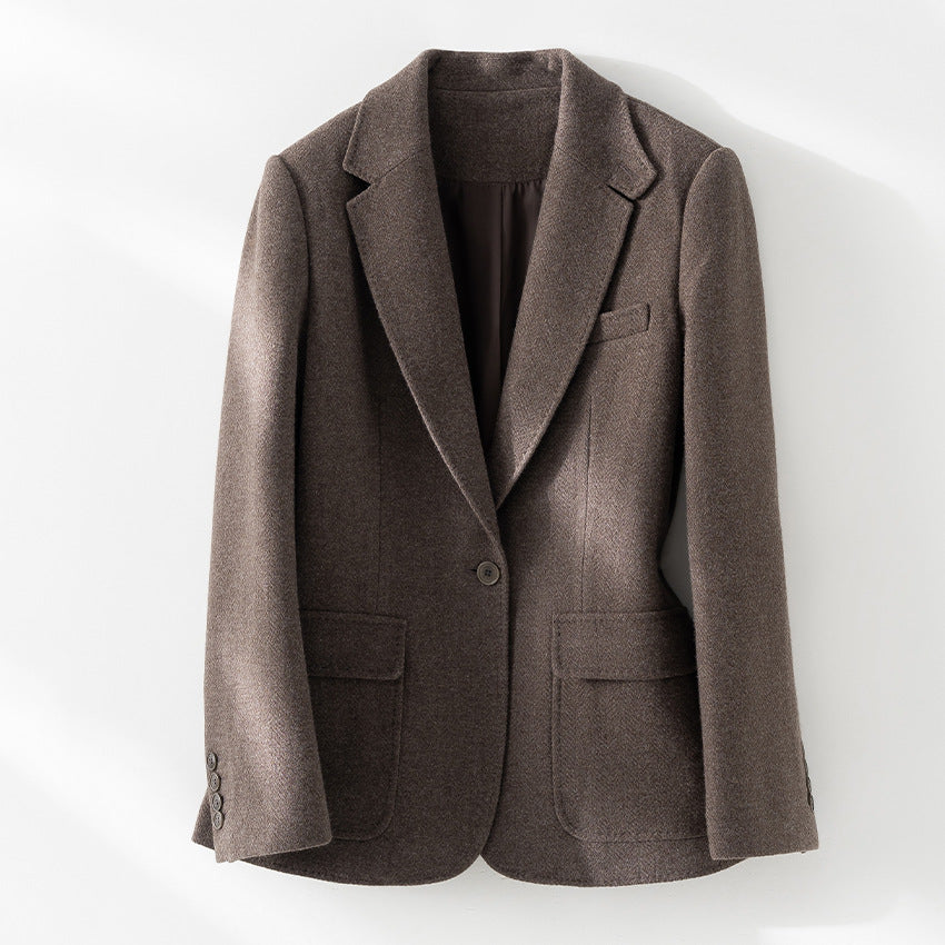 Damen Halbgefütterter Ein-Knopf-Wollmix-Blazer mit abgerundetem Saum Shop Nory