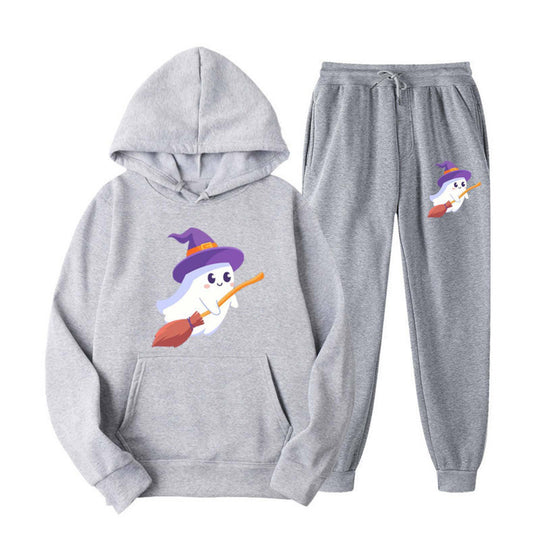 Unisex kuscheliger Kapuzenpullover und Jogginghose Set mit Halloween-Geistprint Shop Nory