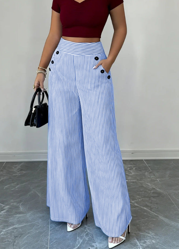 Damen nan hochgeschnittene Palazzo-Hose mit maritimen Knopfdetails und weitem Bein Shop Nory