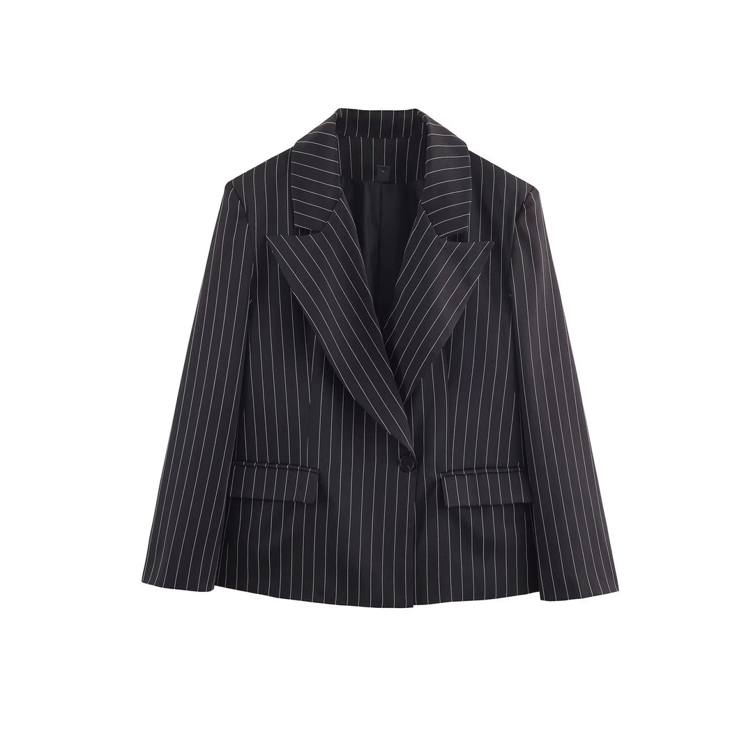 Damen Nadelstreifen-Blazer mit weitem Revers und Pattentaschen Shop Nory