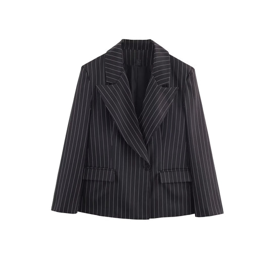 Damen Nadelstreifen-Blazer mit weitem Revers und Pattentaschen Shop Nory
