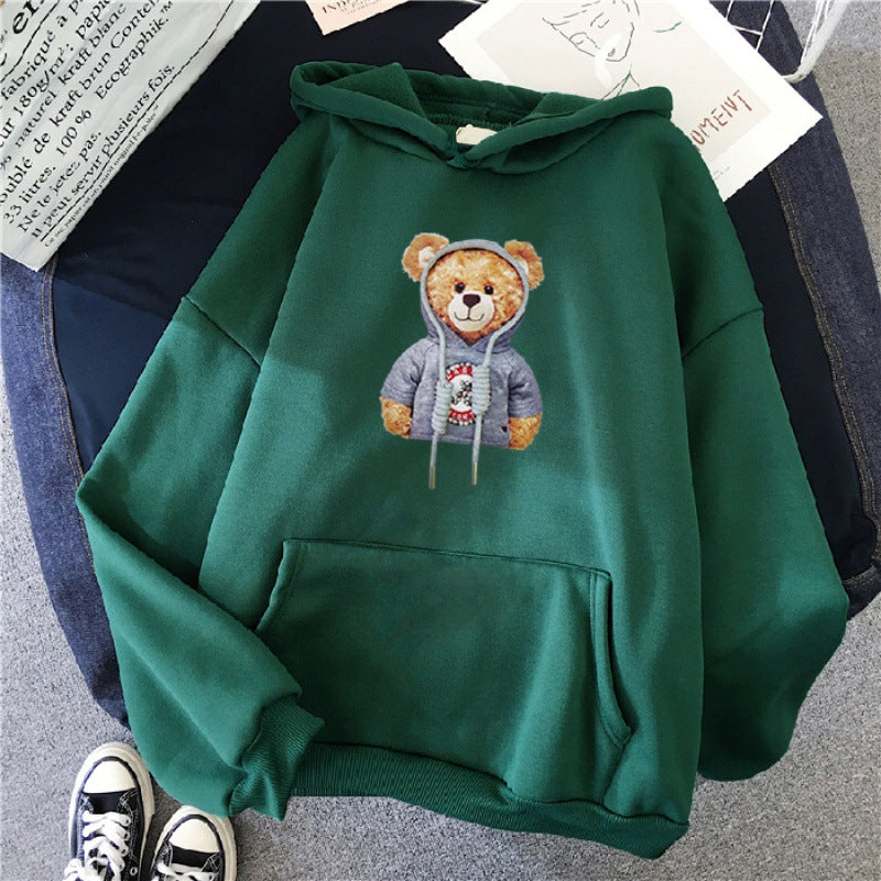 Unisex nan lässiger Oversize Kapuzenpullover mit Teddy-Frontprint, Kängurutasche und weichem Fleece-Innenfutter Shop Nory