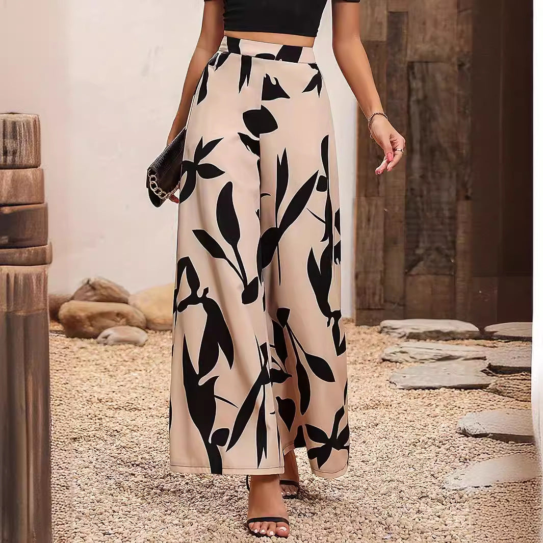 Damen Hochtaillierte Sommerhose mit floralem Druck