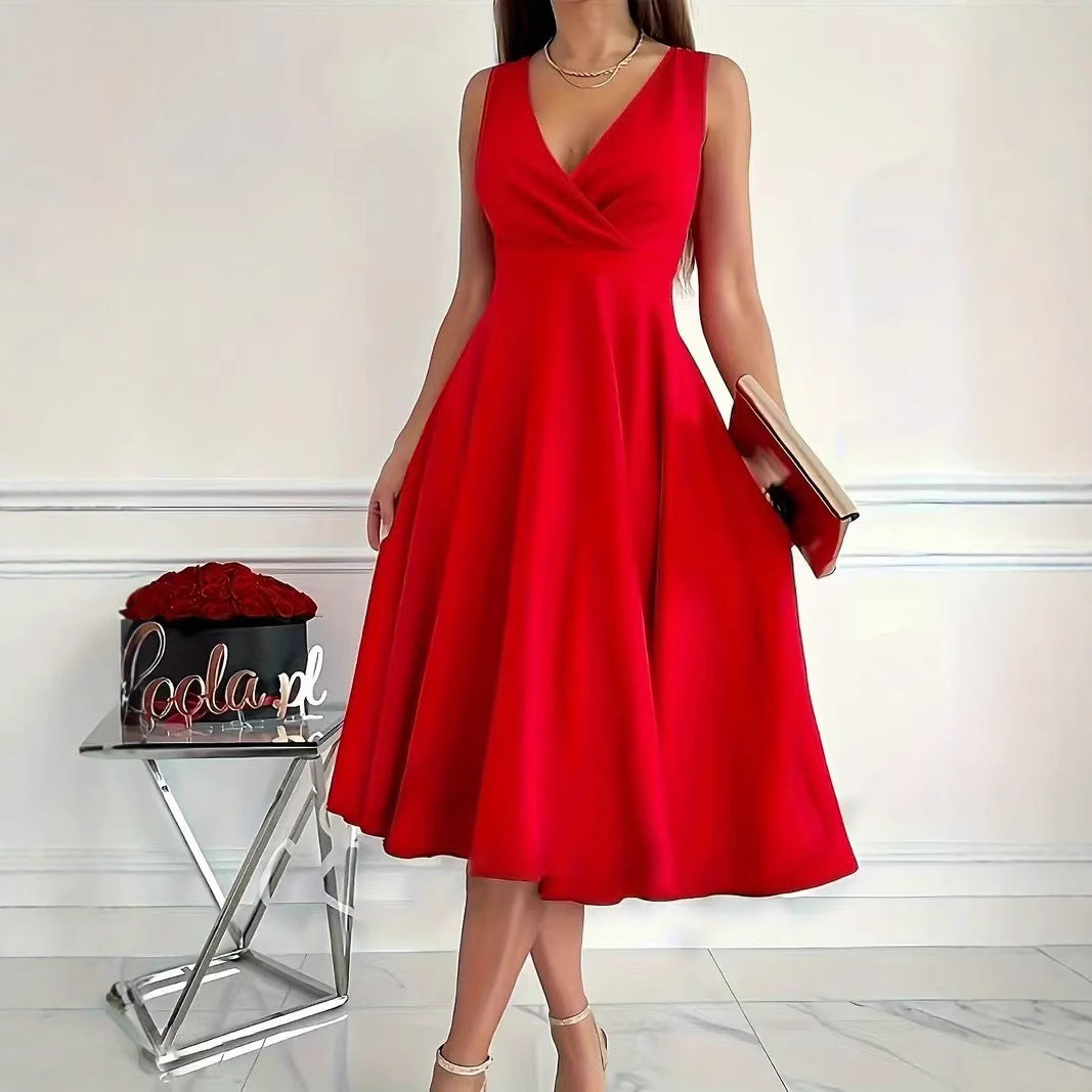Damen elegantes A-Linie Wickelkleid mit V-Ausschnitt
