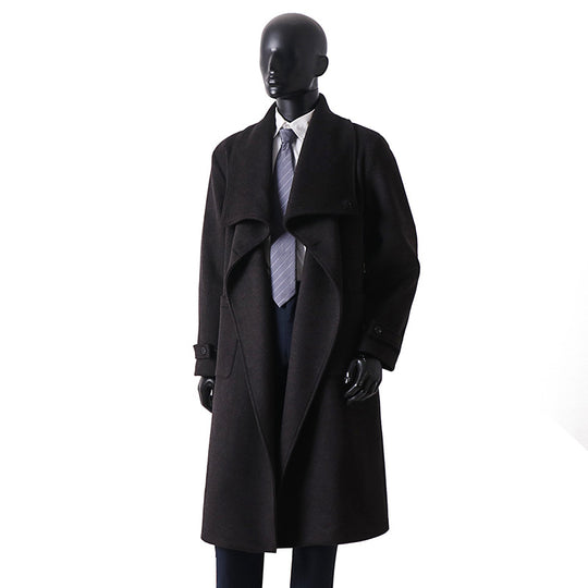 Herren Eleganter Langmantel aus Wollmix mit großzügigem Schalkragen und Krempelmanschetten Shop Nory