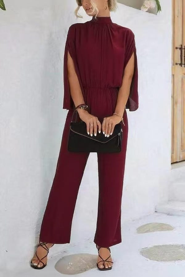 Damen eleganter Jumpsuit mit weitem Bein und Chiffon-Ärmeln Shopnory