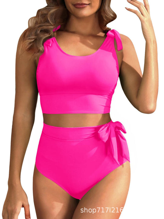 Damen Hochtailliertes Bikini-Set mit knotenverziertem Oberteil