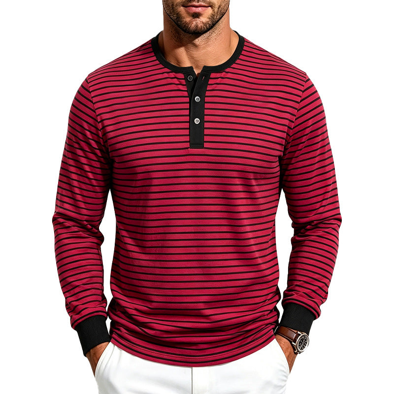 Herren Gestreiftes Langarm-Henleyshirt aus Baumwollmix Shop Nory