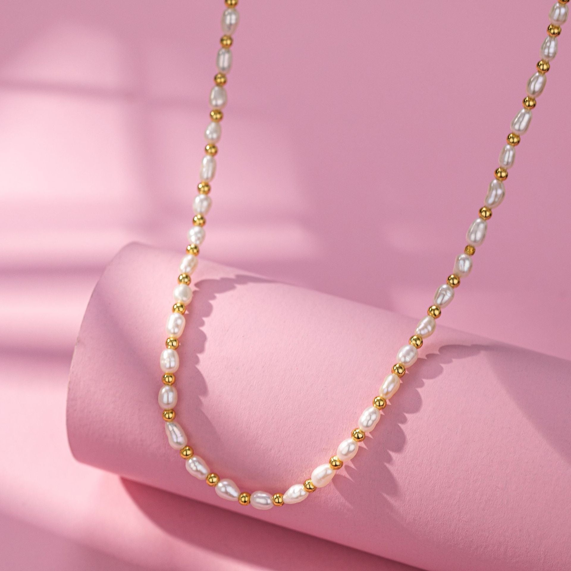 Damen Halskette aus Perlen und 925 Sterling Silber mit goldenen Akzenten Shop Nory
