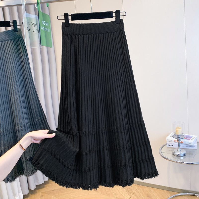 Damen Plissierter Maxirock mit Fransen Shop Nory
