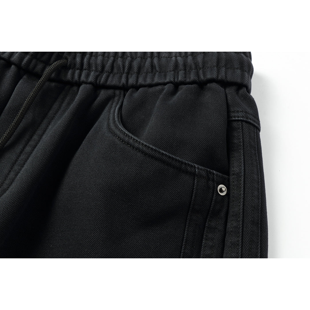 Damen Weite hochgeschnittene Jeanshose mit elastischem Bund, Kordelzug und Ziernähten Shop Nory