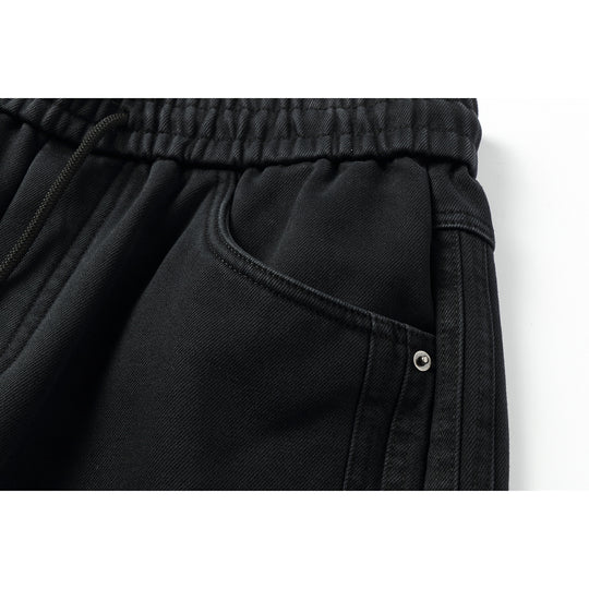 Damen Weite hochgeschnittene Jeanshose mit elastischem Bund, Kordelzug und Ziernähten Shop Nory