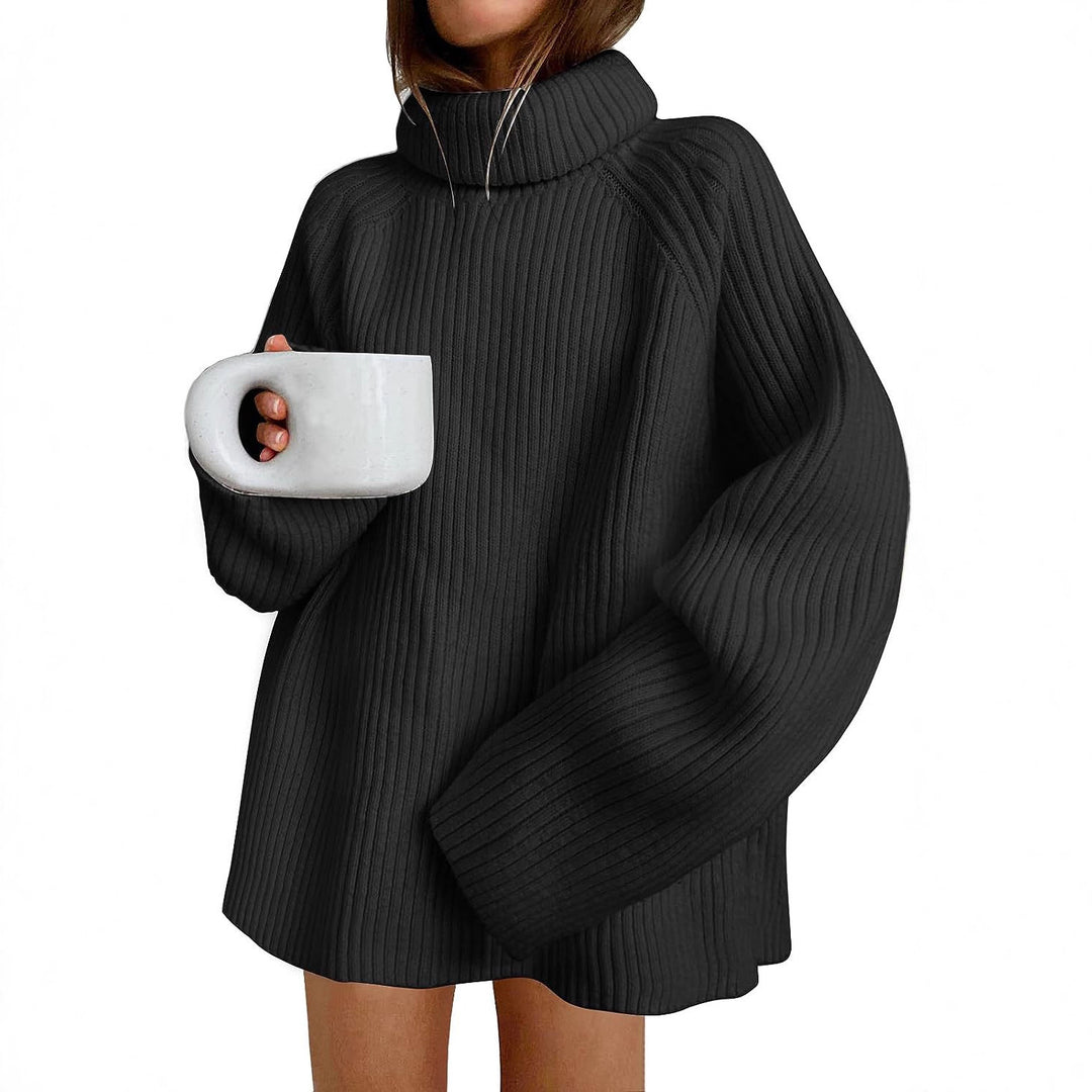 Damen Oversize Pulloverkleid aus Rippstrick mit hohem Rollkragen und voluminösen Ärmeln Shop Nory