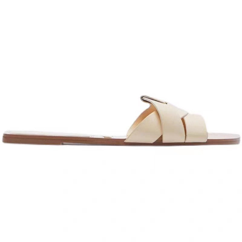 Damen Jeans-Optik Slide-Sandalen mit gekreuzten Stoffriemen und flacher Komfortsohle Shop Nory