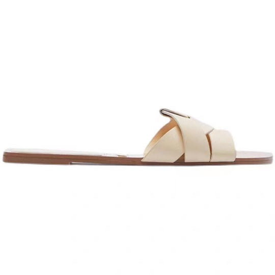 Damen Jeans-Optik Slide-Sandalen mit gekreuzten Stoffriemen und flacher Komfortsohle Shop Nory