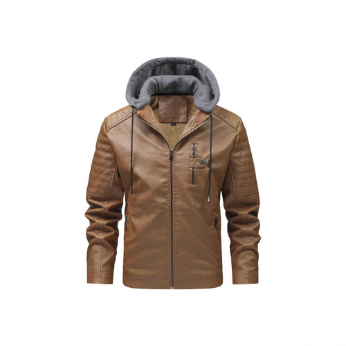 Herren Stilvolle Kunstlederjacke mit Kapuze Shop Nory