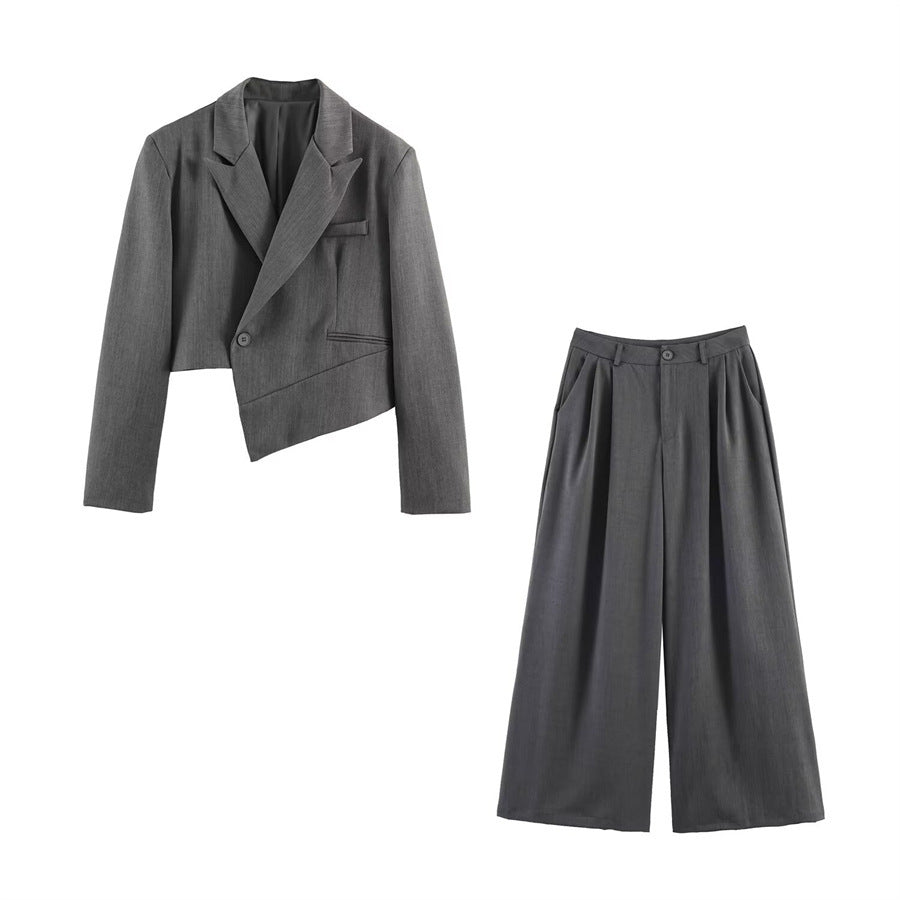 Damen Asymmetrischer Cropped-Blazer mit schräger Saumlinie und Reverskragen Shop Nory