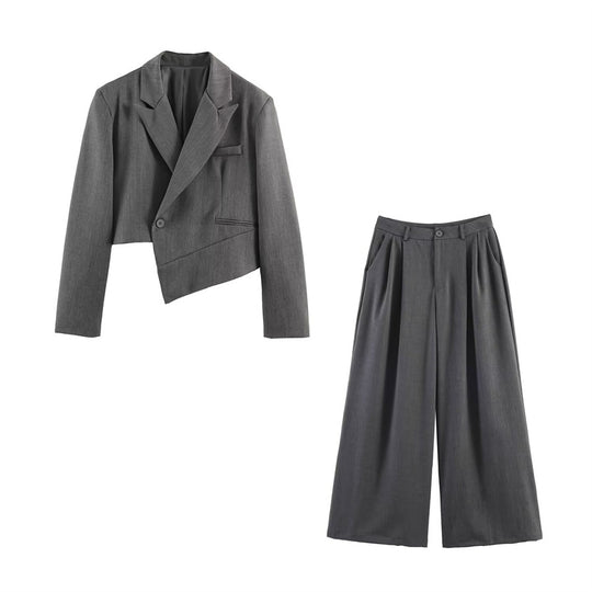 Damen Asymmetrischer Cropped-Blazer mit schräger Saumlinie und Reverskragen Shop Nory