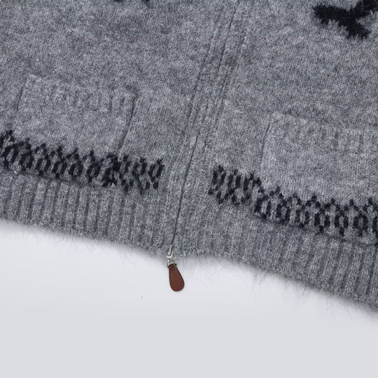 Damen Reißverschluss-Cardigan mit Schalkragen und Intarsienmuster Shop Nory