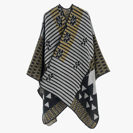 Damen Oversize Jacquard‑Ruana im Ethno‑Patchwork‑Design Shop Nory