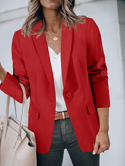 Damen Leichter Stretch-Blazer mit Schalkragen, Ein-Knopf-Verschluss und dreiviertelärmeln Shop Nory
